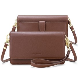 nuoku Women Small Crossbody Bag Cellphone Purse Wallet with RFID Card Slots 2 Straps Wristlet, B- Coffee