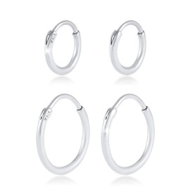 Kuzzoi Men's Creole Earrings Set, Round, 2 Pairs Classic Earrings Polished Earrings for Men, Hoop Earrings Made of 925 Sterling Silver, High-Quality Hoop Earrings Set for Men, Sterling Silver