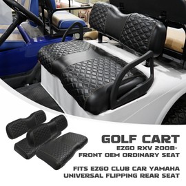 SAMXOMAP Golf Cart Front and Rear Seat Covers Waterproof and Sun Resistant Marine Grade Vinyl Leather Seat Cover Accessories for EZGO RXV 2008+, Black(4PCS)