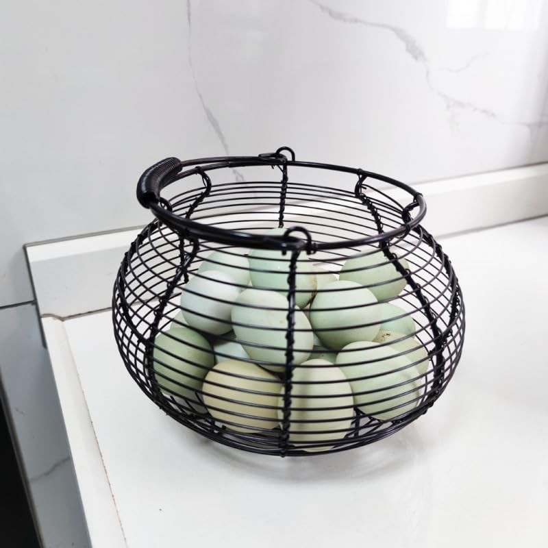Farmhouse Wire Egg Baskets for Gathering Fresh Egg With Handle,