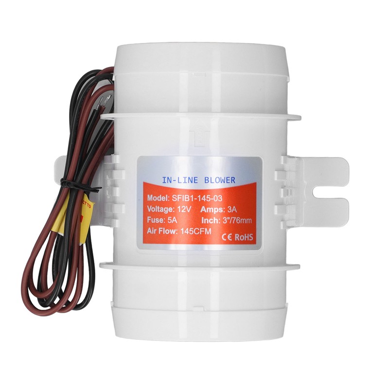 In Line Air Blower 3in 145CFM 12V High Efficiency Marine