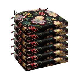 Wellsin Outdoor Chair Cushions for Patio Furniture - Patio Chair Cushions Set of 6 - Water Resistant Round Corner Outdoor Seat Cushions 17"X16"X2", Flower Black