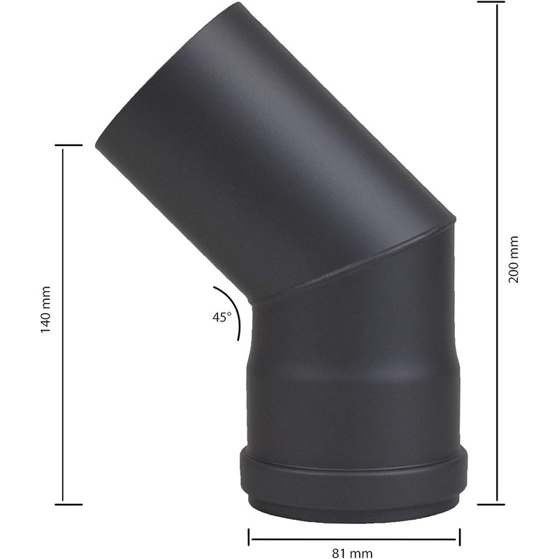 Curved 45° Chimney Enamelled Carbon Steel Black for Pellet Stoves