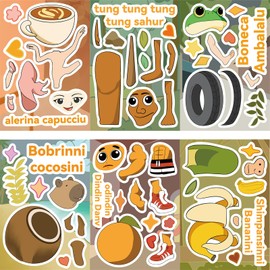 Funny Italian Brainrot Animal Stickers for Kids - 24 Sheets Make Your Own AI Animals, Italian Brainrot Meme Tralalero Tralala Make a Face Stickers, Classroom Rewards, Art Craft Party Supplies (Italy)