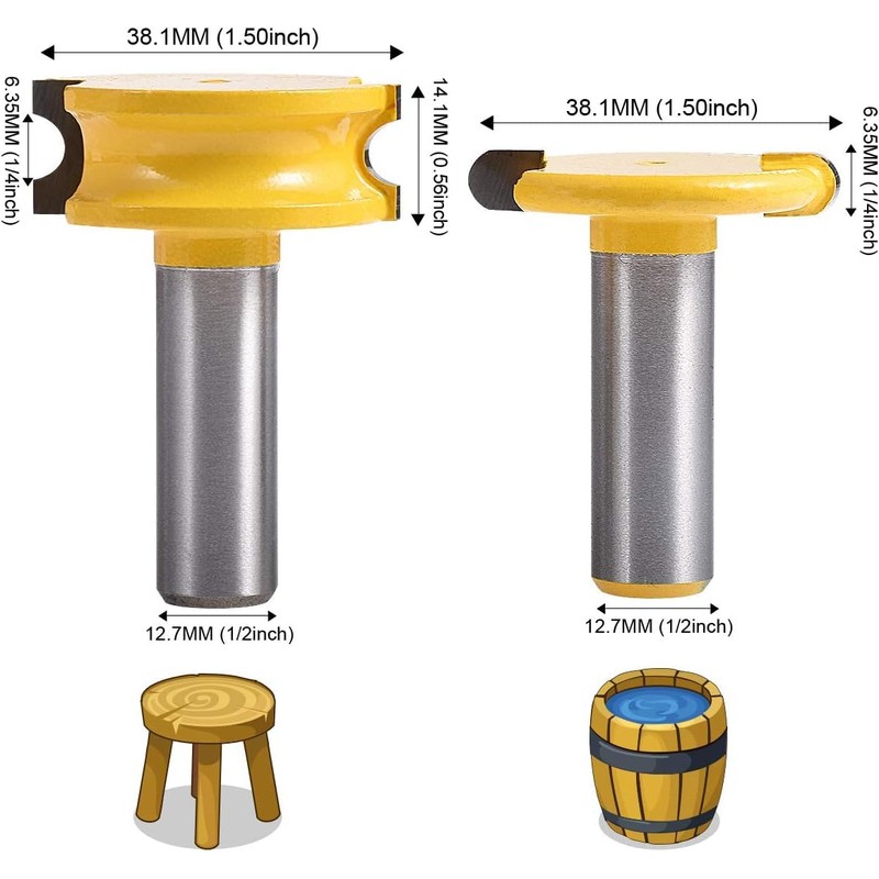 HOHXEN 2pcs/Set Router Bit 1/2" Shank 1-1/2" Diameter Canoe Flute