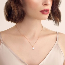 FOCALOOK Women's Necklace 9 mm Freshwater Pearl Pendant with Rolo Chain 925 Sterling Silver Jewellery Accessory for Birthday Mother's Day, Sterling Silver, Pearl