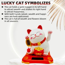 KOXXUD Lucky Cat Waving Arm Set, Vivid and Lovely Chinese Cat, Solar Fortune Cat Statue Decorations for Decorating Front Desk, Car, Business Openings, 6.69IN, White, 1PCS