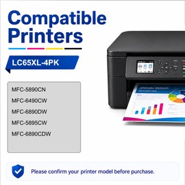Kienul LC65 XL Ink Cartridges High-Yield Replacement for Brother LC65XL LC65 Work with MFC-6490CW MFC-6890CDW MFC-5890CN MFC-5895CW Printer (4-Pack, BK/C/M/Y)