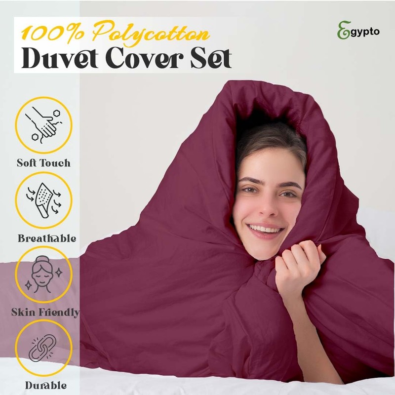 EGYPTO Polycotton Wine Single Duvet Cover Set - Soft, Breathable