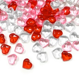 WELANE Heart Crystal Gems, 100 PCS Translucent Acrylic Valentine Heart Decoration for Vase Filler, Photography Props, Table Scatter (Pink, Red, Transparent)