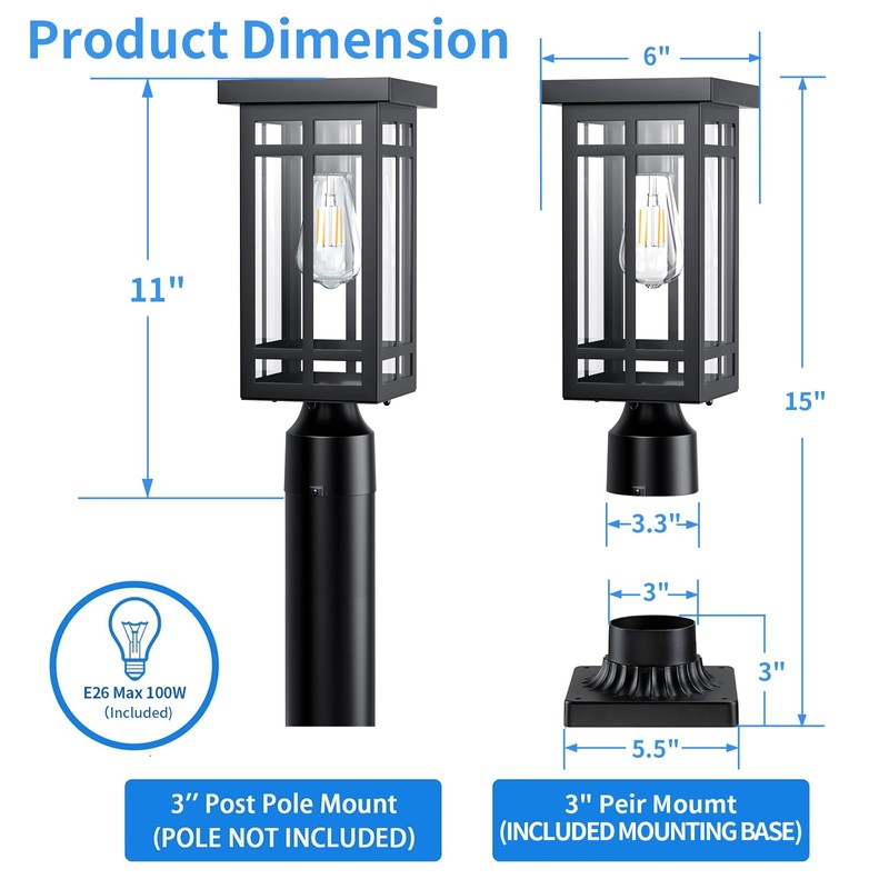 MYHXQ 14'' Outdoor Solar Post Light, Dusk to Dawn Solar