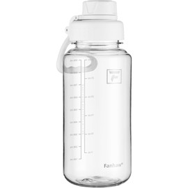 Fanhaw 32 oz Clear Water Bottle with Fast-Flow Spout Lid, BPA-Free Tritan, Wide Mouth, Leakproof, Reusable Bottle for Gym, School, Office, Travel (Clear&White)