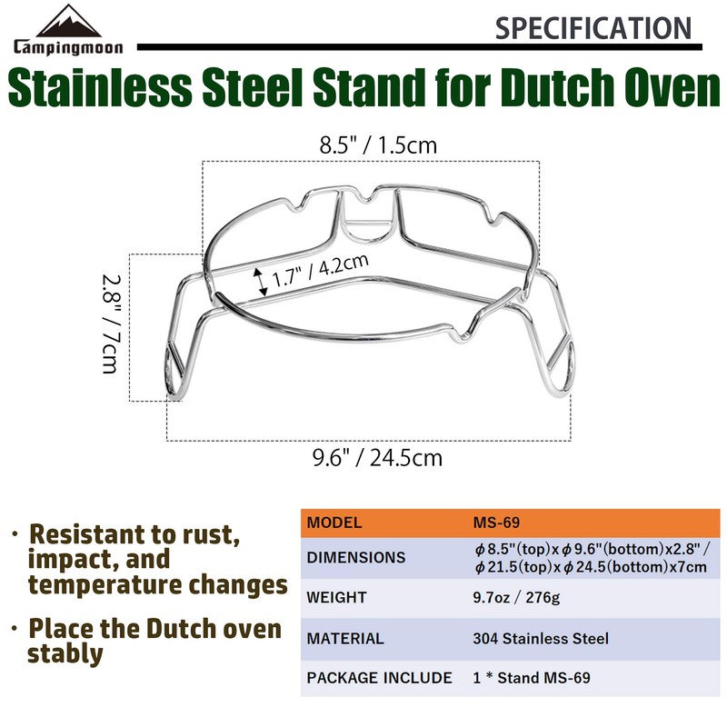 CAMPINGMOON Camping Campfire Trivet Cooking Stand Open Fire Tripod MS-69