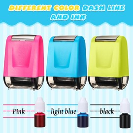 Sherr 3 Pcs Dashed Handwriting Lines Stamps with Pink Blue Green Inks Refill Practice Stamps Roller Self Inking Handwriting Rolling Tool for Teachers Parents Students Classroom School Office Supplies