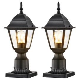 ASHOP Outdoor Post Lights 2 Pack Waterproof Outside Post Lantern with 5.9’‘ Pier Mount Base Exterior Pillar Lantern Outside Lamp Post Light Fixture with Matte Black Aluminum and Clear Glass