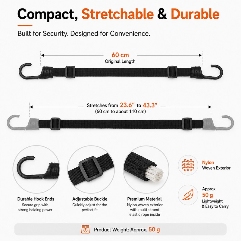 Elastic Motorcycle Helmet Strap for Rear Seat – Adjustable Nylon