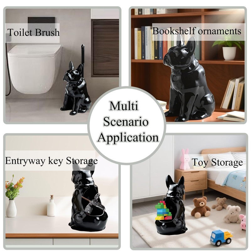 2025 Ceramic Dog Toilet Brush Holder Set, French Bulldog Design