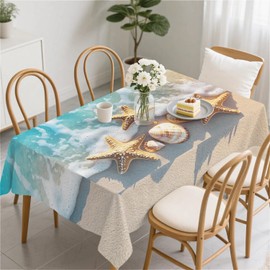 artslion Rectangle Waterproof Table Cloth 60x102in Wipeable Table Cover Non-PVC Fabric Seaside starfish Designs Indoor Outdoor Use