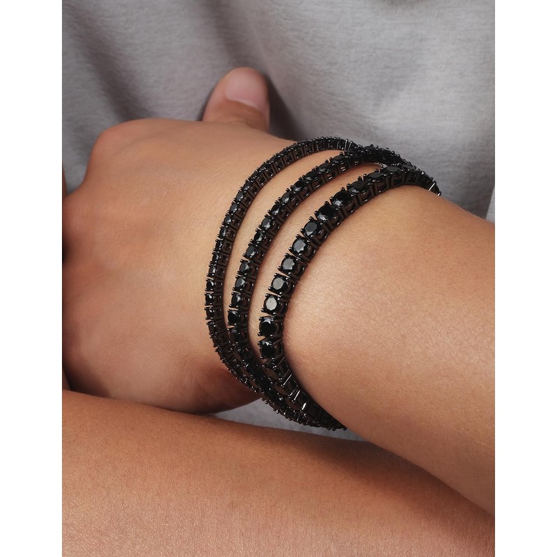KRKC&CO Tennis Bracelets for Men Women, Black 5A CZ Bracelet,