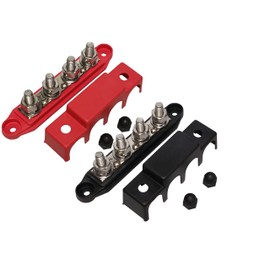 Bloque de distribución de energía con 4 botones -BUSBAR- con funda, Rojo y negro, 3/8" - Pair