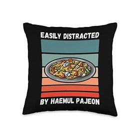 Vintage Easily Distracted By Haemul Pajeon Retro Food Lover Throw Pillow, 16x16, Multicolor