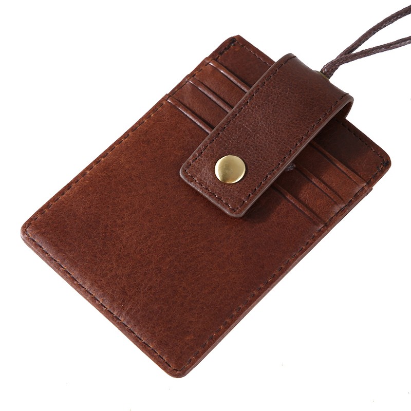 RFID Blocking ID Badge Card Holder Cowhide Wallet Hardware Sewing