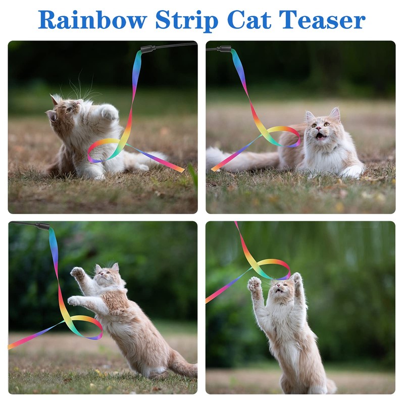 cobee Cat Interactive Wand, Cat Rainbow Wand Toys Cat Wand