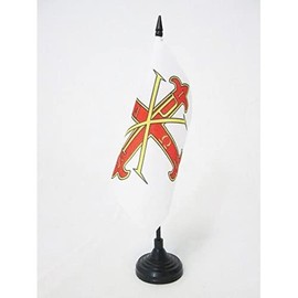 Sacred Military Constantinian Order of Saint George Table Flag 5'' x 5'' - Roman Catholic order Desk Flag 15 x 15 cm - Black plastic stick and base - AZ FLAG