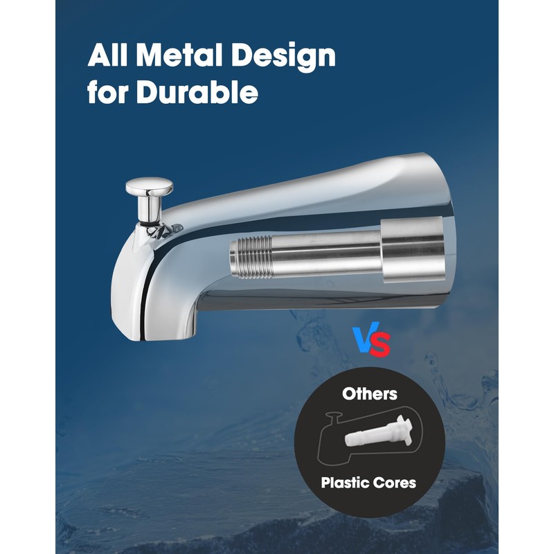 All Metal Bathtub Spout with Diverter, 5.3 Inch Tub Spout,