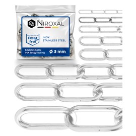 NietFullThings Stainless Steel Chain V4A Long Links in Many Lengths and Thicknesses on Piece, Anchor Chain DIN 5685 DIN 763 Sold by the Metre, Rust-Free Niro Stainless Steel Link Chain Barrier Chain Buoy Chain, multicolour