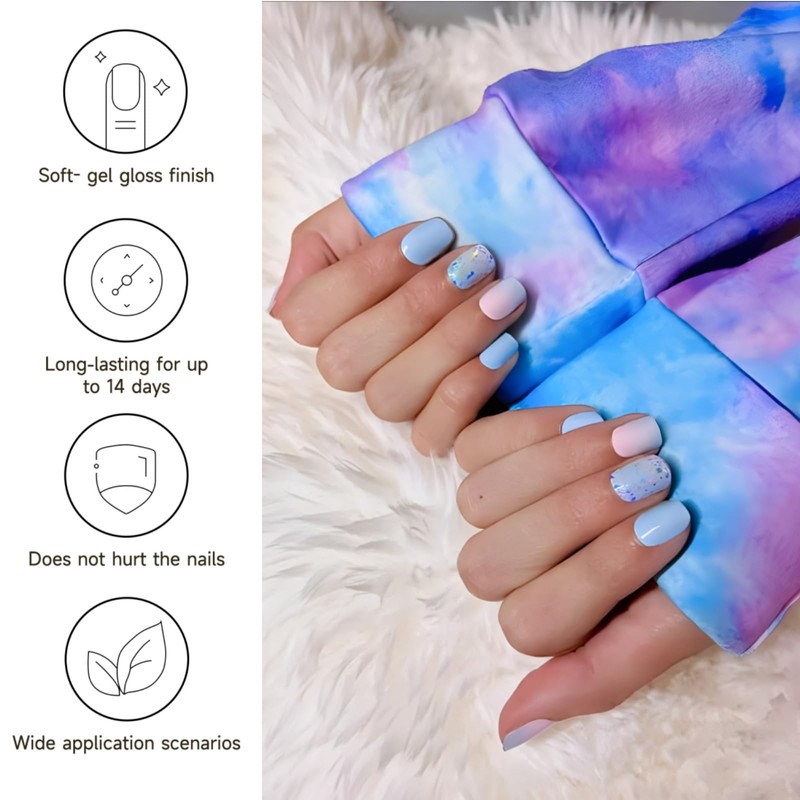 DUKASOU Semi Cured Gel Nail Strips, 28 pcs Gel Nail