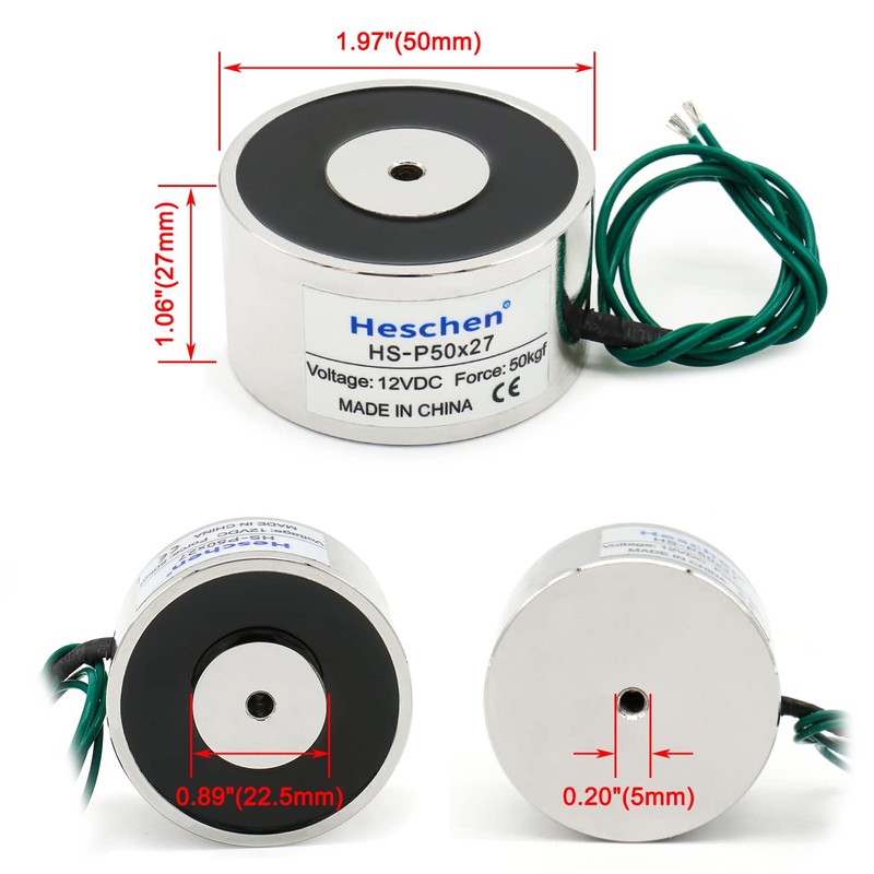 Heschen Electromagnet Magnet Solenoid P50/27, OD: 50mm, DC 12V, 50Kg/110