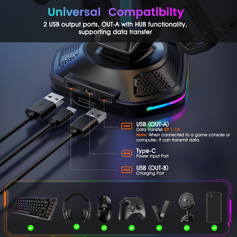 Luckit Gaming Headphones Stand, RGB Headset Stand with 12 Light