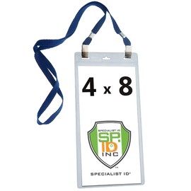 5 Pack - Extra Large 4 x 8 Inch Ticket & Event Credential Badge Holders with No Twist Double Sided Lanyards with Two Bulldog Clips, by Specialist ID (Navy Blue/Dark Blue)