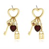 CZ Red Heart Key and Lock Drop Stud Earrings for