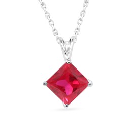 Shineadime 5.5MM Princess Shape Simulated Pink Ruby 4-Prong Set Classic Solitaire Pendant Necklace Along With 18" Chain In 14k Gold Over Sterling Silver Gift For Women