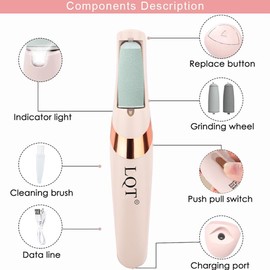 LQT® Electric Foot File – Rechargeable Callus Remover for Hard, Cracked Skin – At-Home Pedicure Kit for Smooth Feet (Men & Women) (Pink)