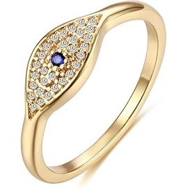 Gold Cubic Zirconia Blue Evil Eye Stacking Ring,14K Gold Plated Dainty Sapphireblue Colored Band Stackable Rings (7)