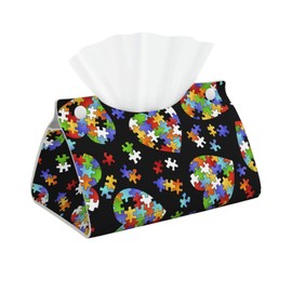 Autism Awareness Puzzle Pieces Heart Tissue Box Cover Rectangle PU Leather Facial Tissue Case Paper Holder Organizer for Decor Bathroom Vanity Countertop Bedroom Dresser Night Stand Desk Car Office