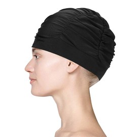 Women Pleated Swimming Cap Ladies Swimming Hat Long Hair Swim Cap Super Elastic Bathing Cap Beach Surfing Cap Comfortable Shower Cap Turban Cap Ears Protection Cap for Long Hair Short Hair Curly Hair