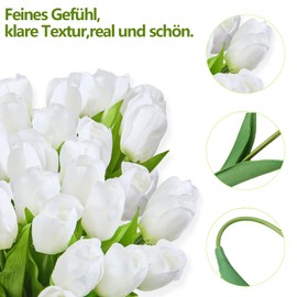 Confezione da 15 Tulipani Artificiali, Fiori Finti, Tulipani Bianchi Finti, Fiori a Tocco Reale per Decorazione, Elegante Decorazione Floreale per Bouquet da Sposa, Matrimonio, Festa della Mamma