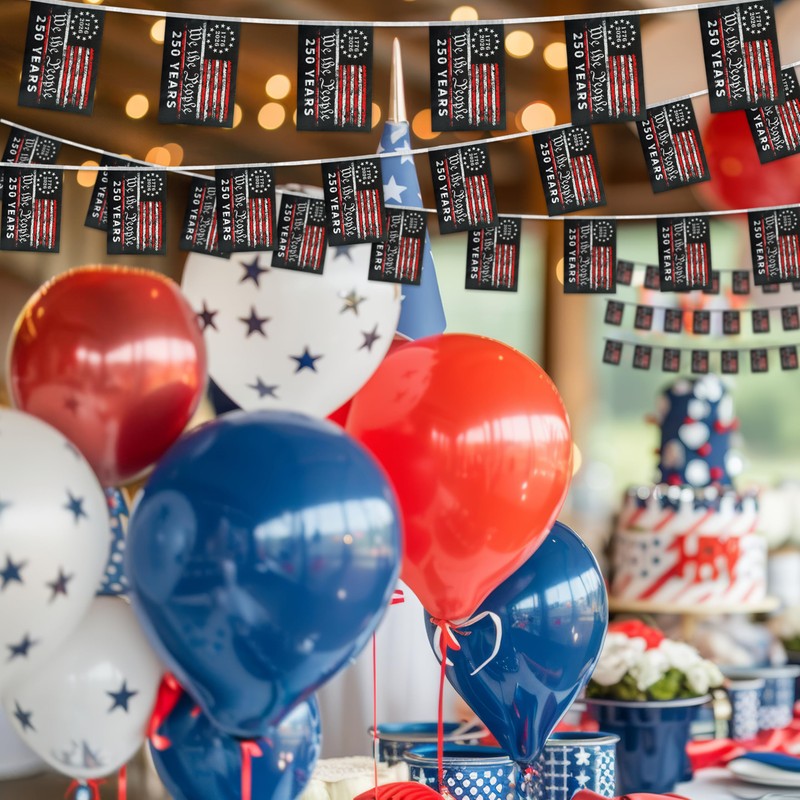 KERDA 250th Anniversary USA Flag Banner,250 Birthday Flags Bunting We