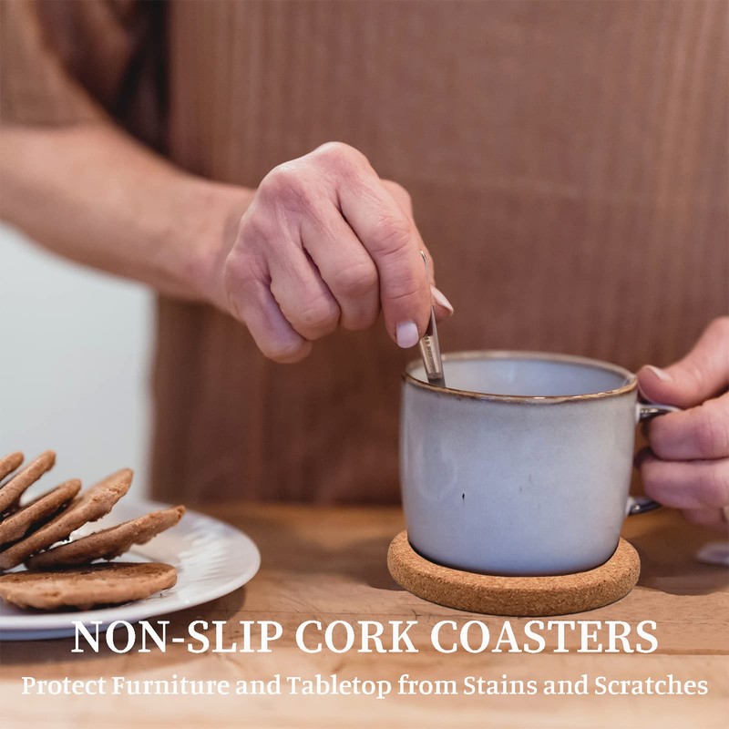 Cork Coasters for Drinks Absorbent - 6 Pcs Cork Coasters