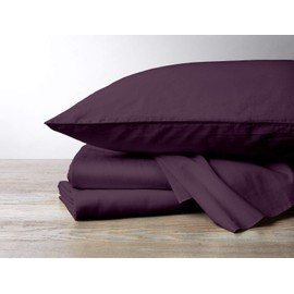 800 Thread Count, 100% Egyptian Cotton, 4 PC Split Head Flex Sheet Set, 30" Split From the Top, Soft Satin Weave, 25" EXTRA DEEP POCKET (Split Head California King- 30" Split, Plum)