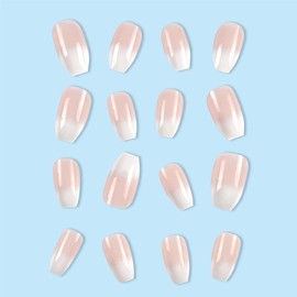 Medium Nude Prism Press On Nails with Gradient Design Acrylic Glossy False Nails - Pack of 24 Coffin Press Ons Reusable Glue Ons for Women Manicure Art