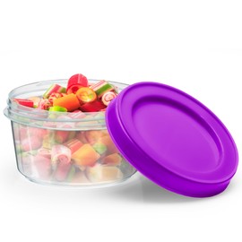 DecorRack 12 Pack - 7 oz Plastic Food Storage Containers with Screw Lids, BPA-Free, Reusable Stackable Jars for Portion Control, Snacks, Travel, Kitchen, Freezer, Art and Craft (Assorted Color)