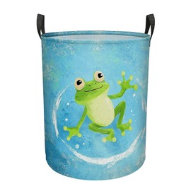 Funny Watercolor Frog Large Laundry Basket With Handles Foldable Clothes Bag,Stuff Bin Storage Organizer For Bathroom Bathroom Closet Clothing Toy Organization,60L