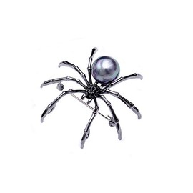 JOYID Big Spider Brooch Zircon Crystal Peal Belly Mother Spider Brooch Pin Clothing Jewelry for Women Men- Black