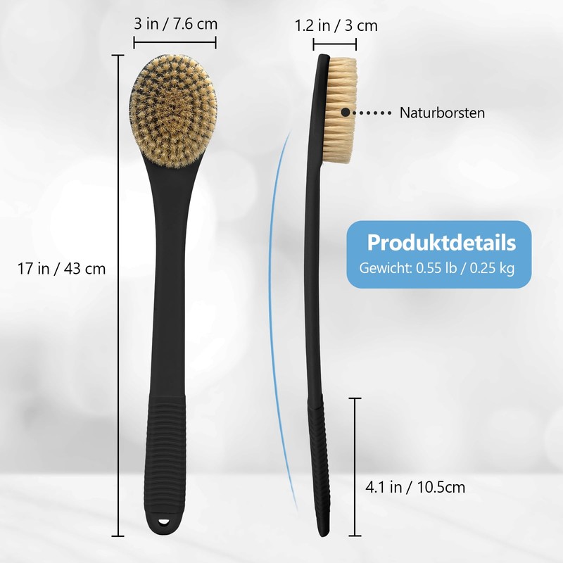 Back Scrubber for Shower with Natural Boar Bristles, 17 Inch