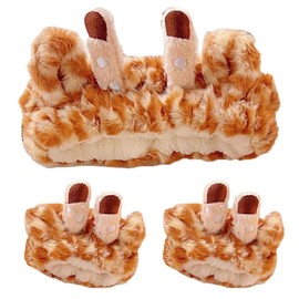 3Pcs Cute Giraffe Face Wash Headband Soft Giraffe Plush Headband Comfortable Elastic Animal Ear Wash Hair Band for Face Washing